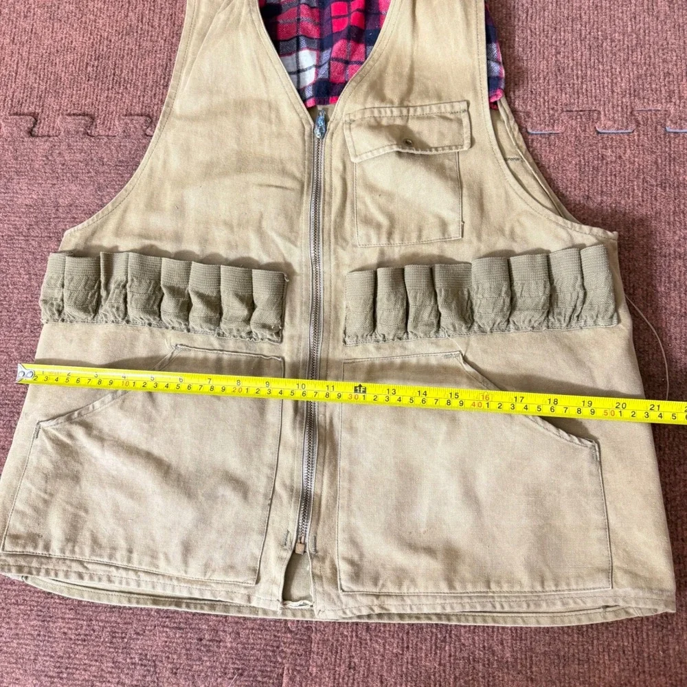 Vintage Cumberland Hunting Vest Tan Canvas Plaid Lined Shell Loops Game Bag B-